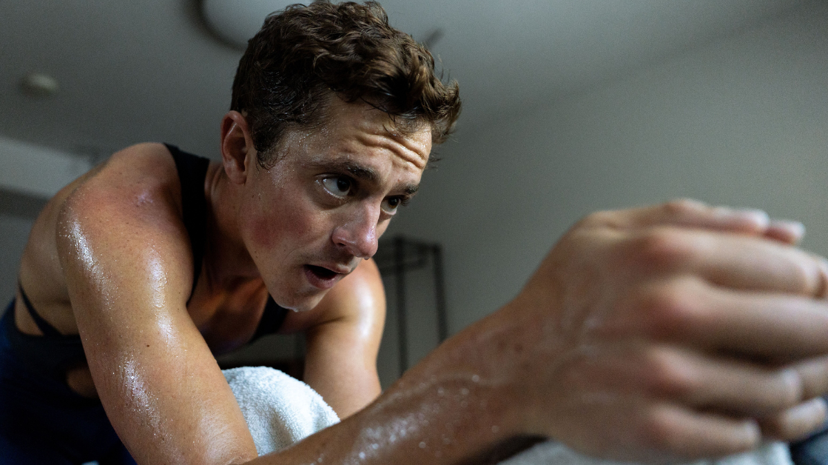 Indoor Cyclist On Indoor Training Sweating Intensely